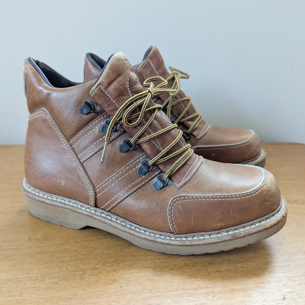 Vintage Weinbrenner Tan Leather Lace Up Work Boots USA Hiking Scouts Heritage
